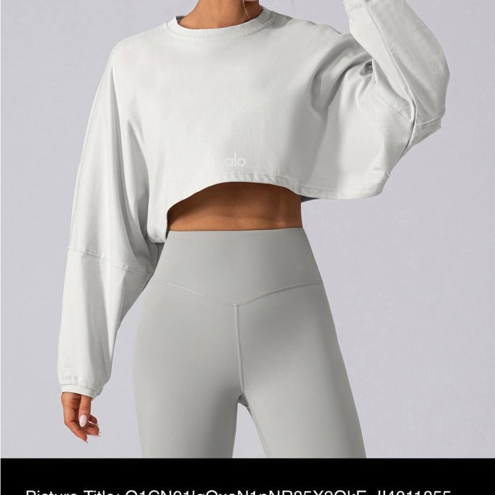 ALO Yoga White Cropped Long-Sleeve Crew